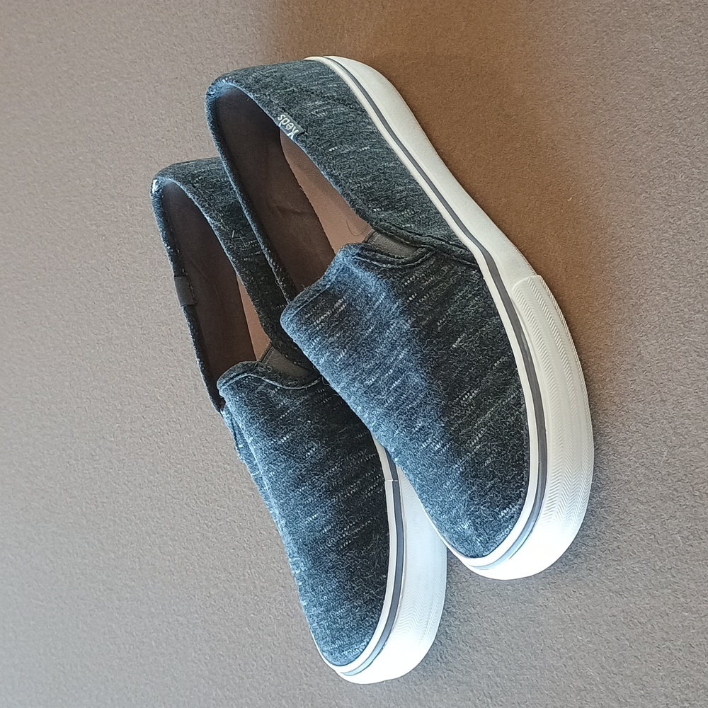 Keds Slip-On Sneakers in Heathered Charcoal Gray with White Soles